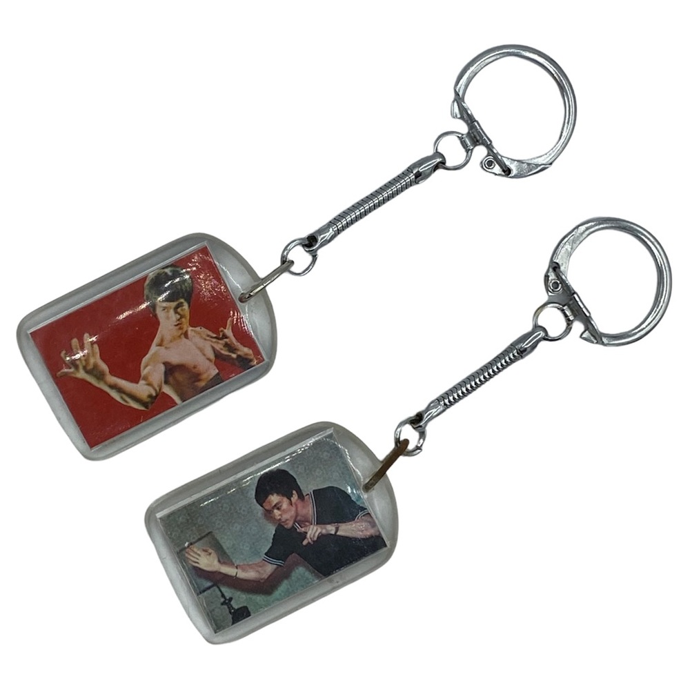 Vintage Bruce Lee Set of 2 Clear Photo Keychains